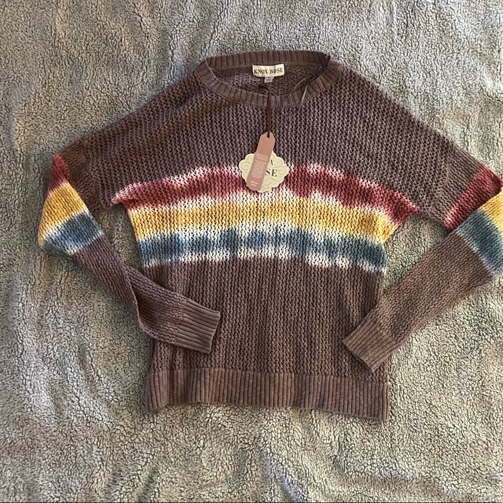 NWT Knox Rose Open Knit Tie Dye Crewneck Pullover Sweater Large